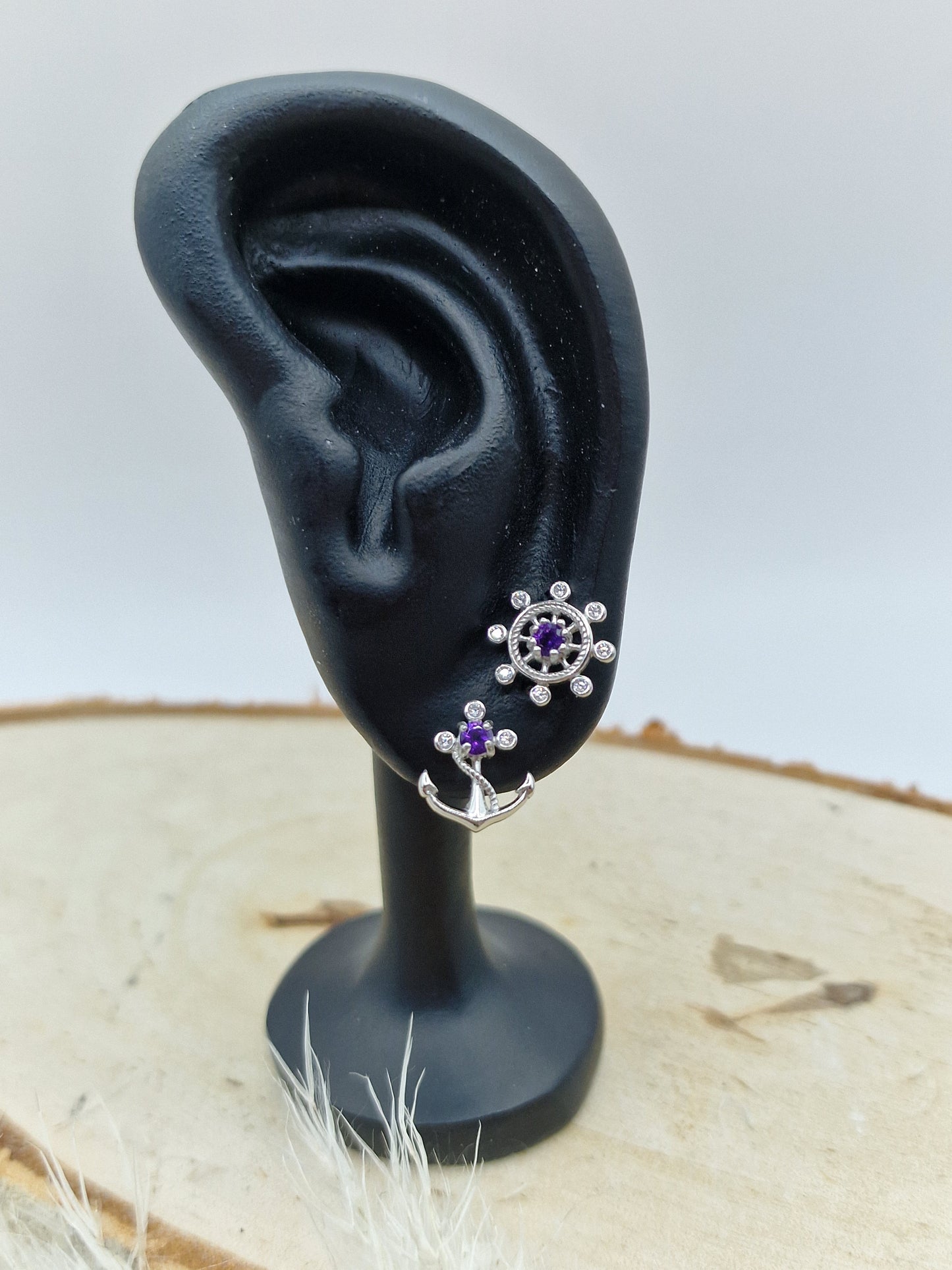 Amethyst Anker und Steuerrad Ohrringe 💜 S925