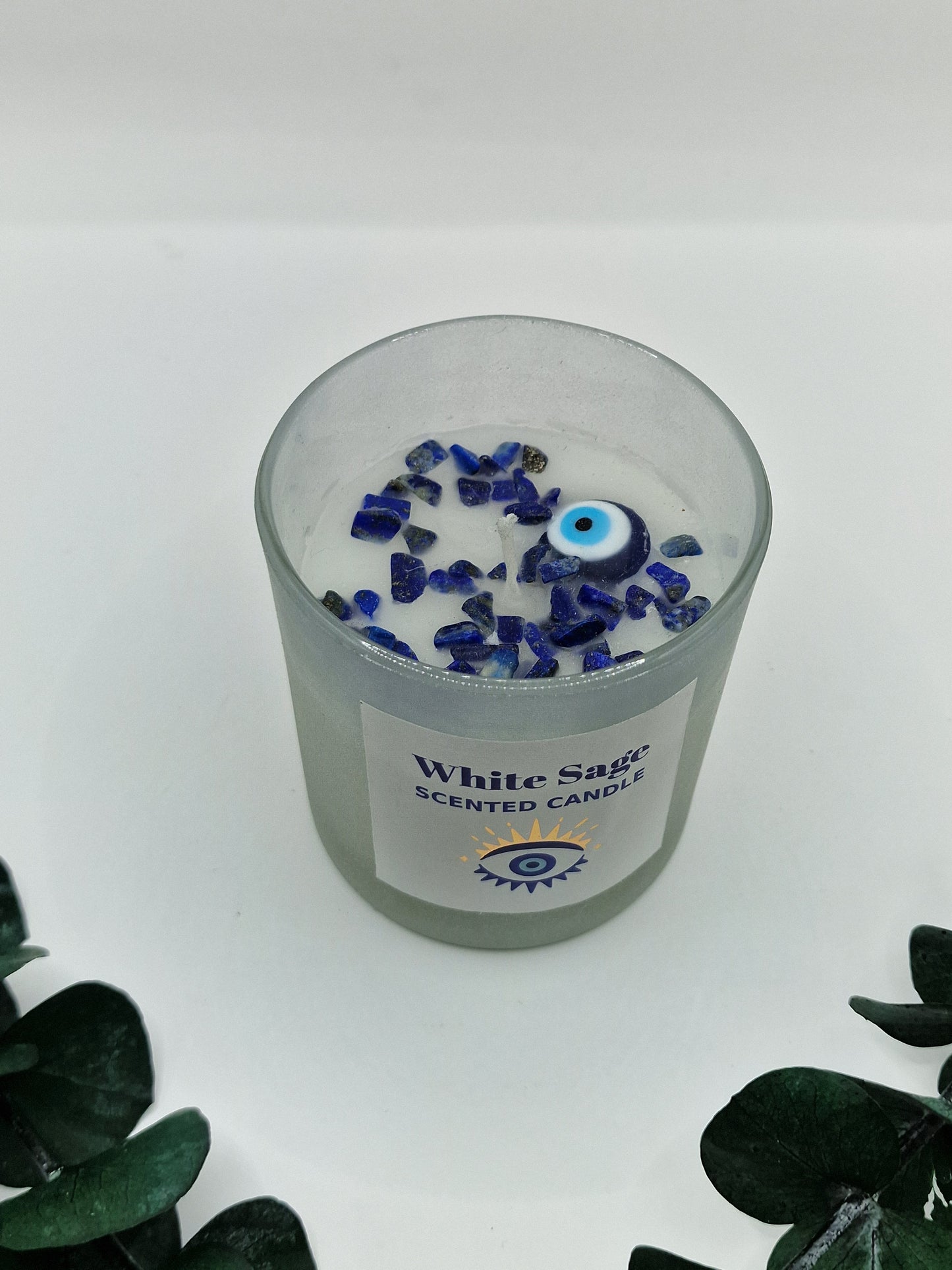 White Sage Duftkerze mit Evil Eye und Lapislazuli 🧿