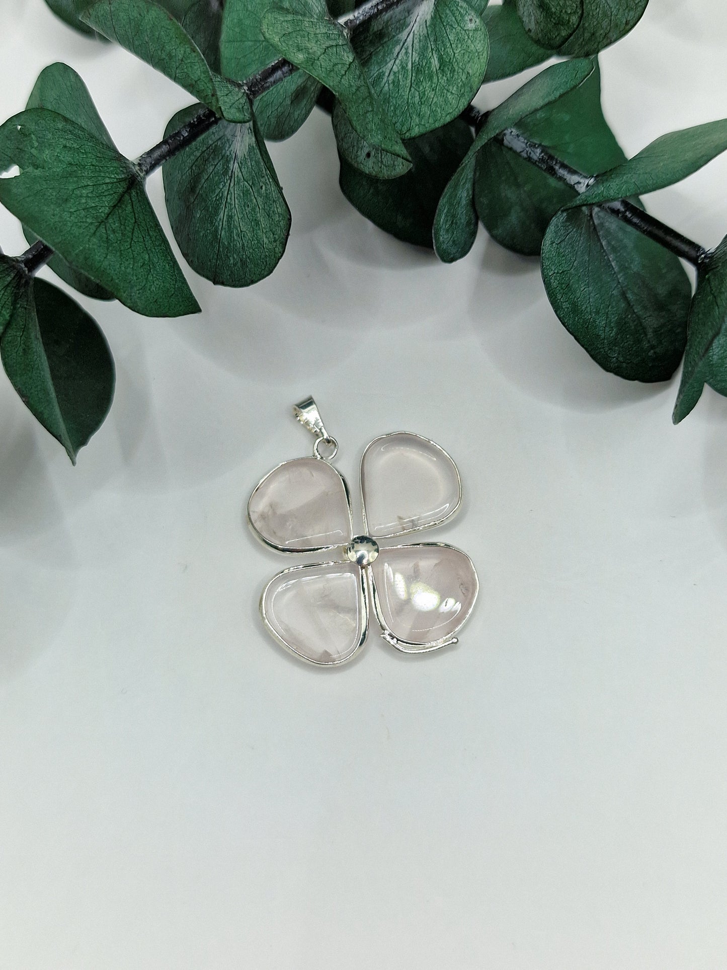 Rosenquarz Kleeblatt Anhänger 🍀 R21