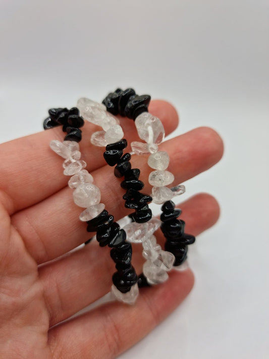 Splitterarmband Schwarzer Turmalin + Bergkristall