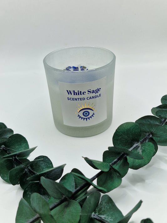 White Sage Duftkerze mit Evil Eye und Lapislazuli 🧿