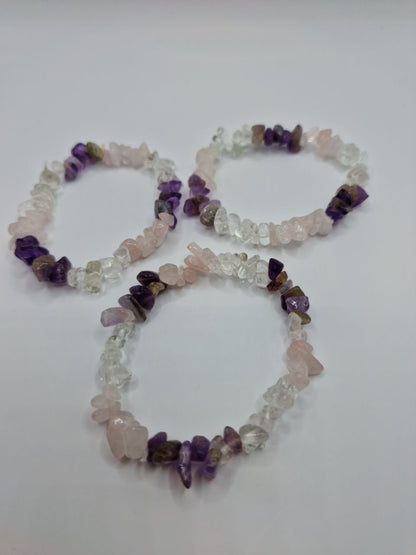 Splitterarmband Amethyst + Bergkristall + Rosenquarz