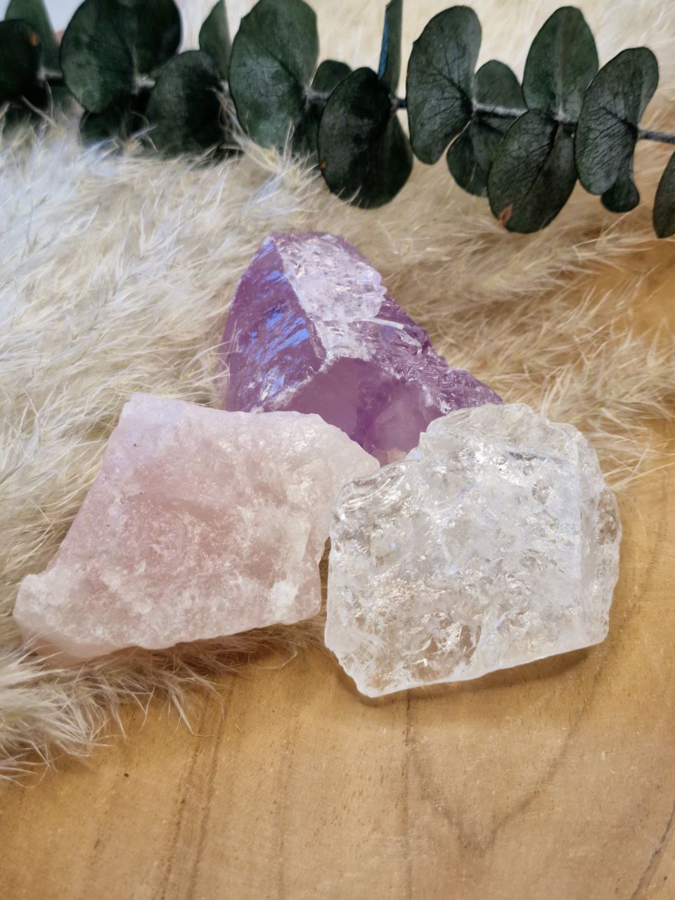 Wasserstein Set aus Amethyst, Rosenquarz & Bergkristall